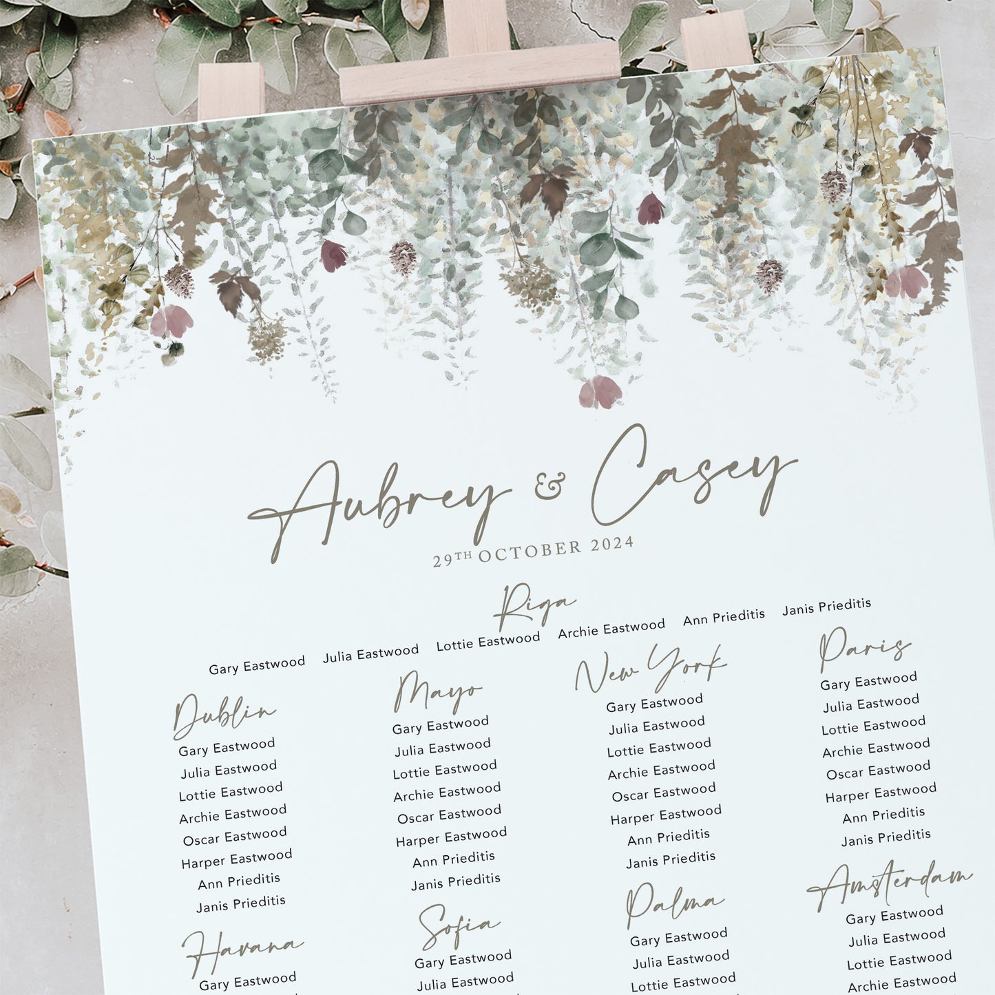 Autumn wedding table plan