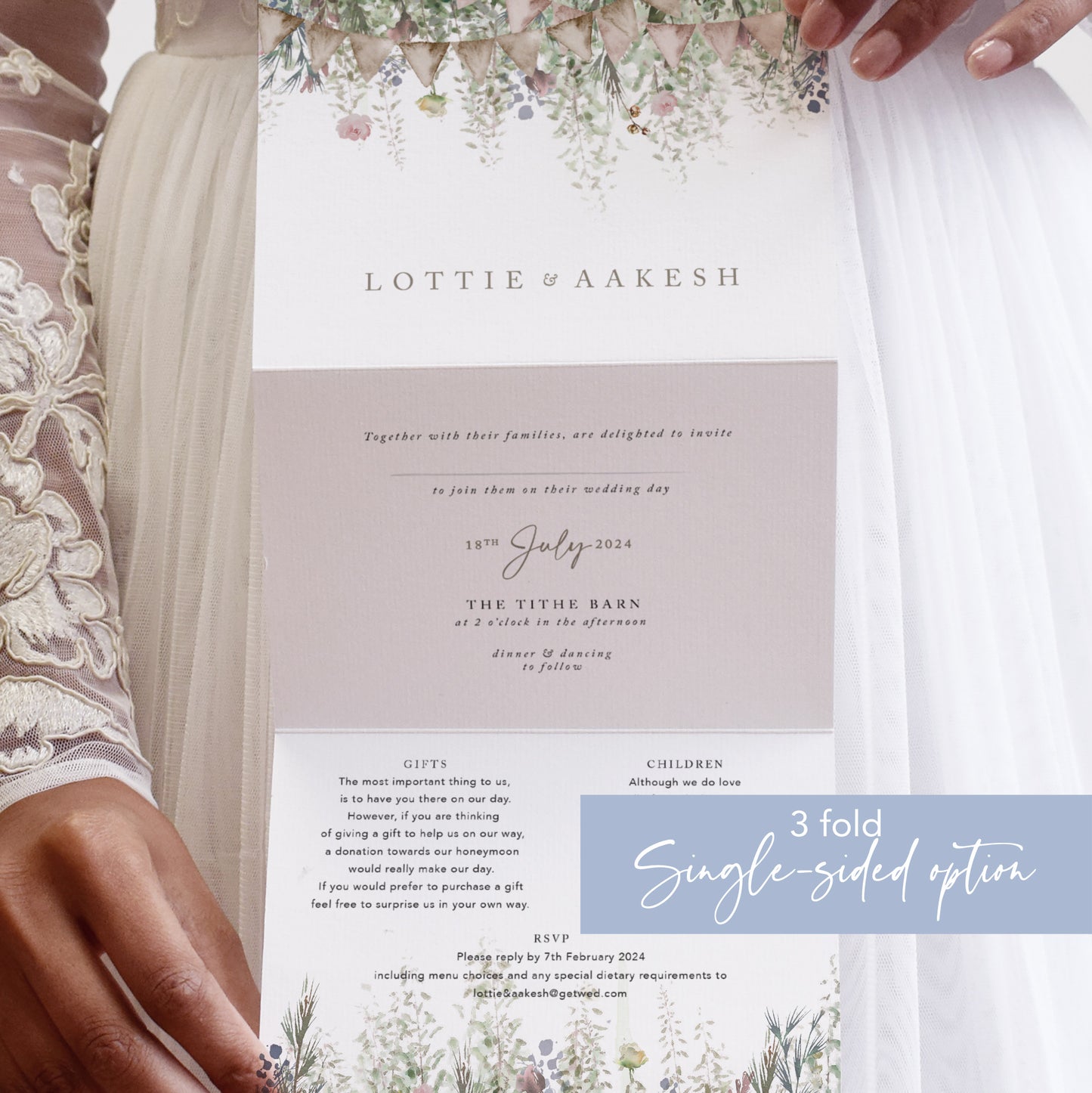 folded wedding invites for a barn wedding