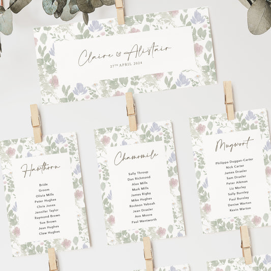 Wildflower Wedding Seating Plan Cards