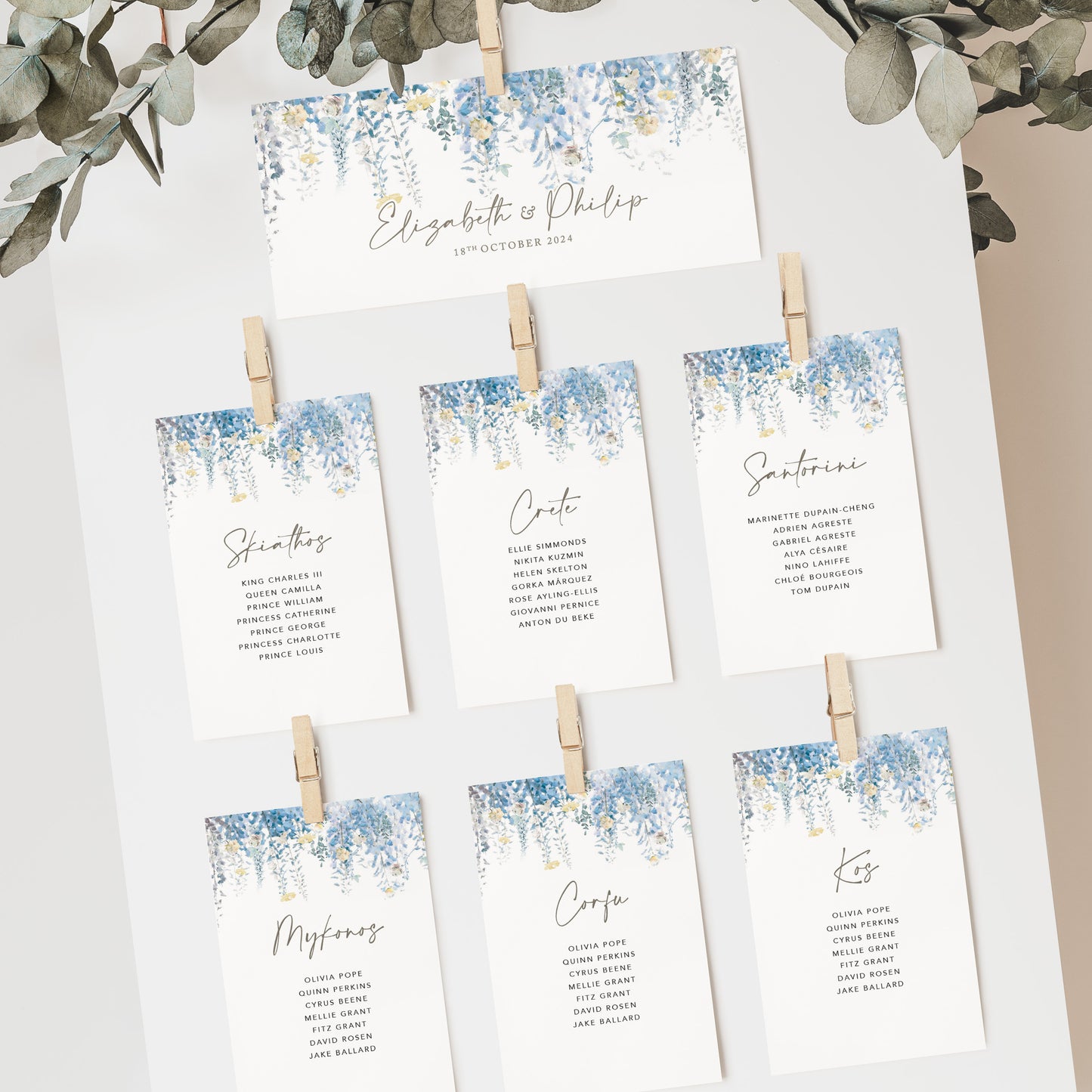 Whimsical Coast Wedding Seating Plan Cards