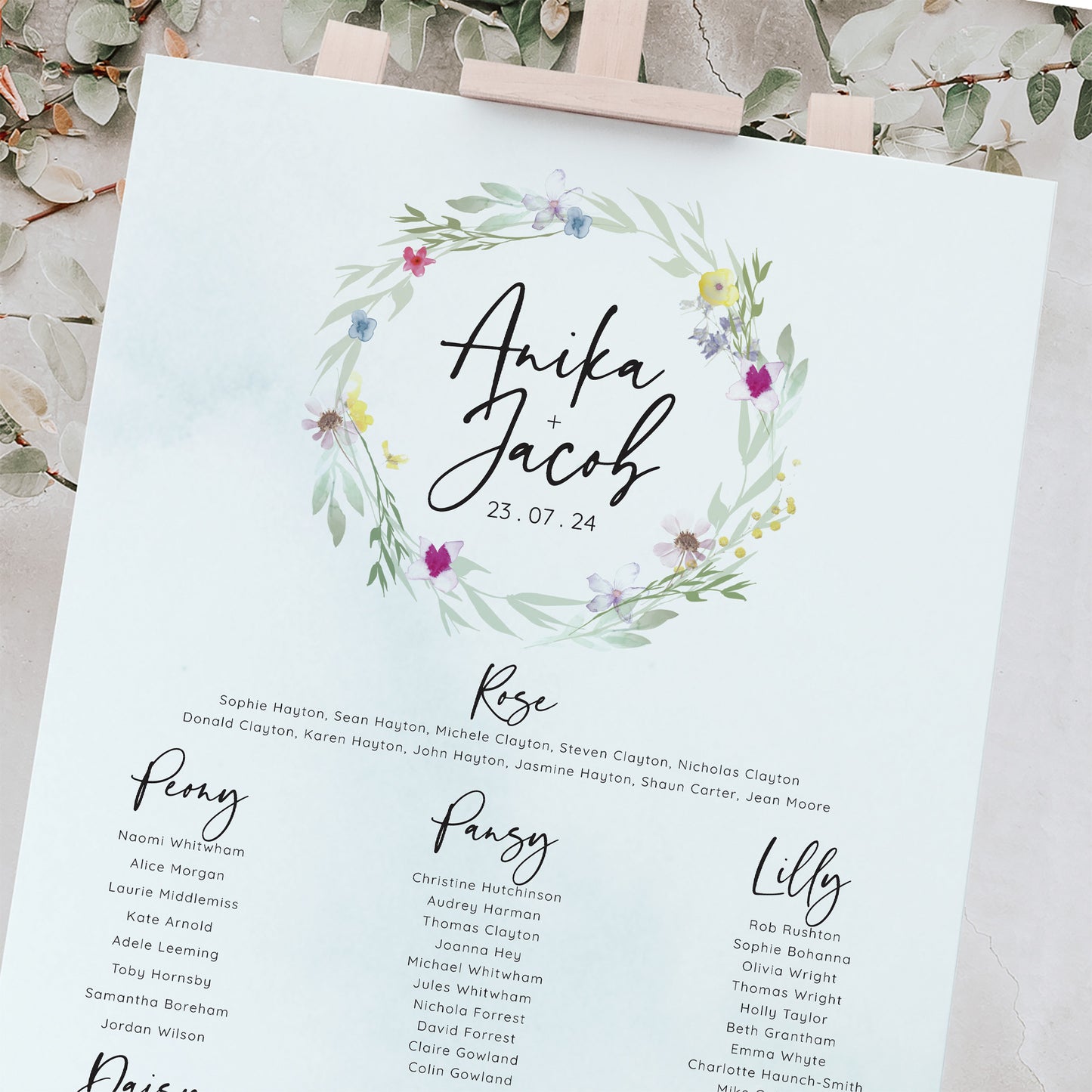 Flower Press Wreath Wedding Table Plan