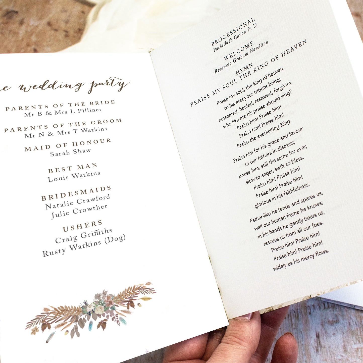 8 PAGE 'Highland Autumn' Wedding Order of Service Booklet