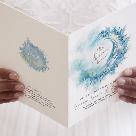 4 PAGE 'Ocean Road' Wedding Order of Service Booklet