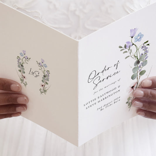 4 PAGE 'Periwinkle Floral' Wedding Order of Service Booklet