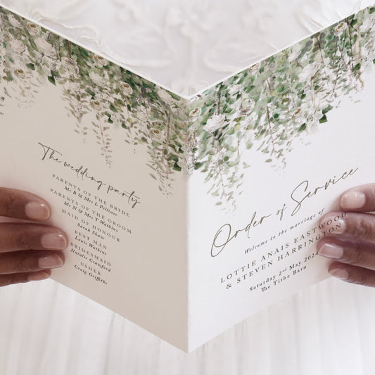 4 PAGE 'Whimsical Windsor' Wedding Order of Service Booklet