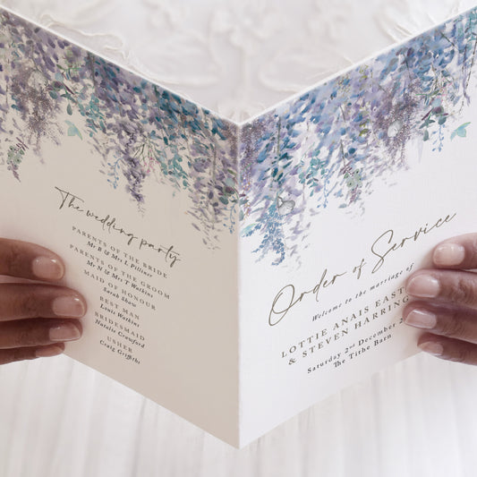 4 PAGE 'Whimsical Winter' Wedding Order of Service Booklet