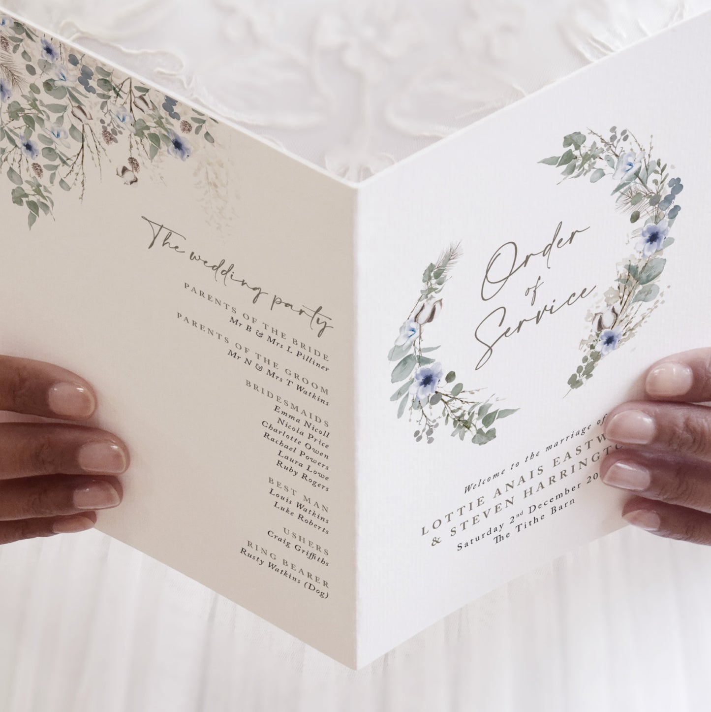 4 PAGE 'Winter Wreath' Wedding Order of Service Booklet