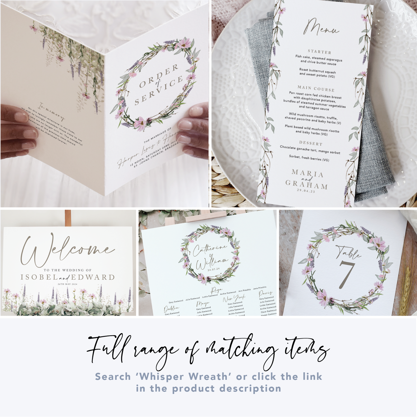 Whisper Wreath Flat Wedding Invitation