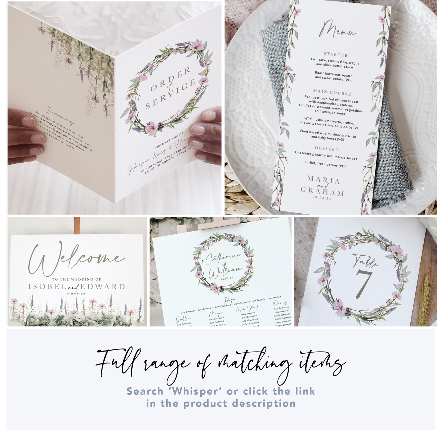Whisper Wreath 3 Fold Concertina Wedding Invitation