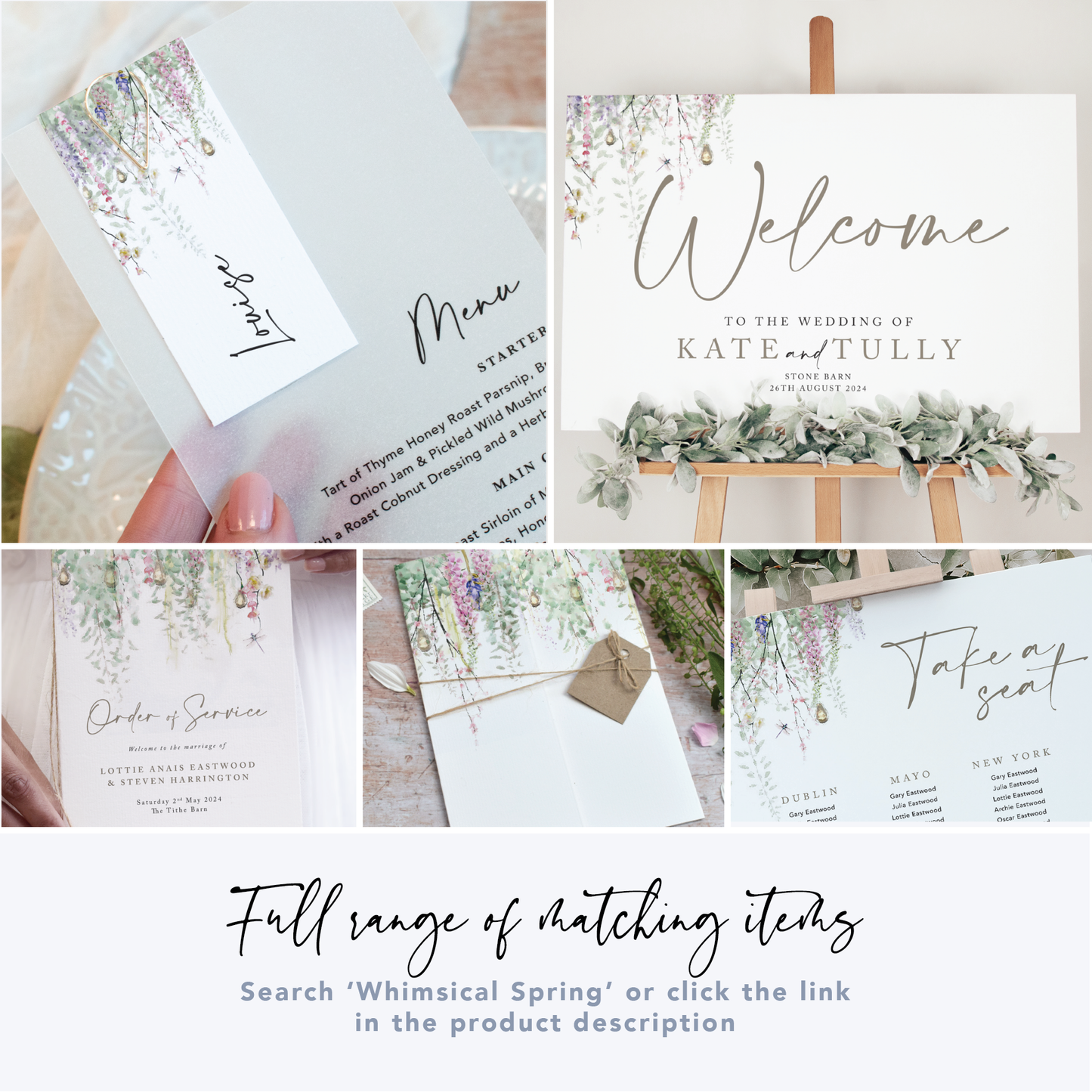 Whimsical Spring Wedding Seating Plan Cards