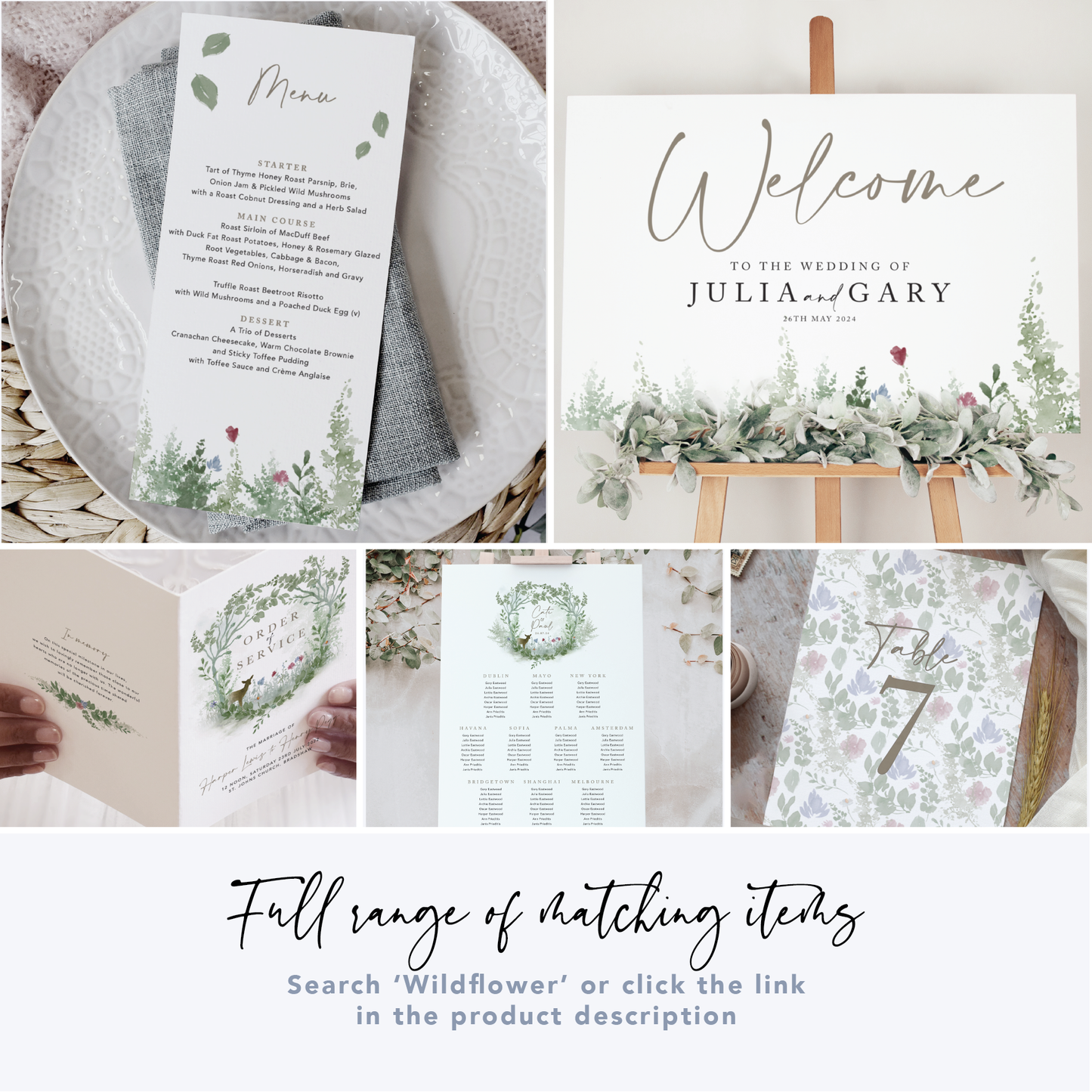 Wildflower Wedding Seating Plan Cards