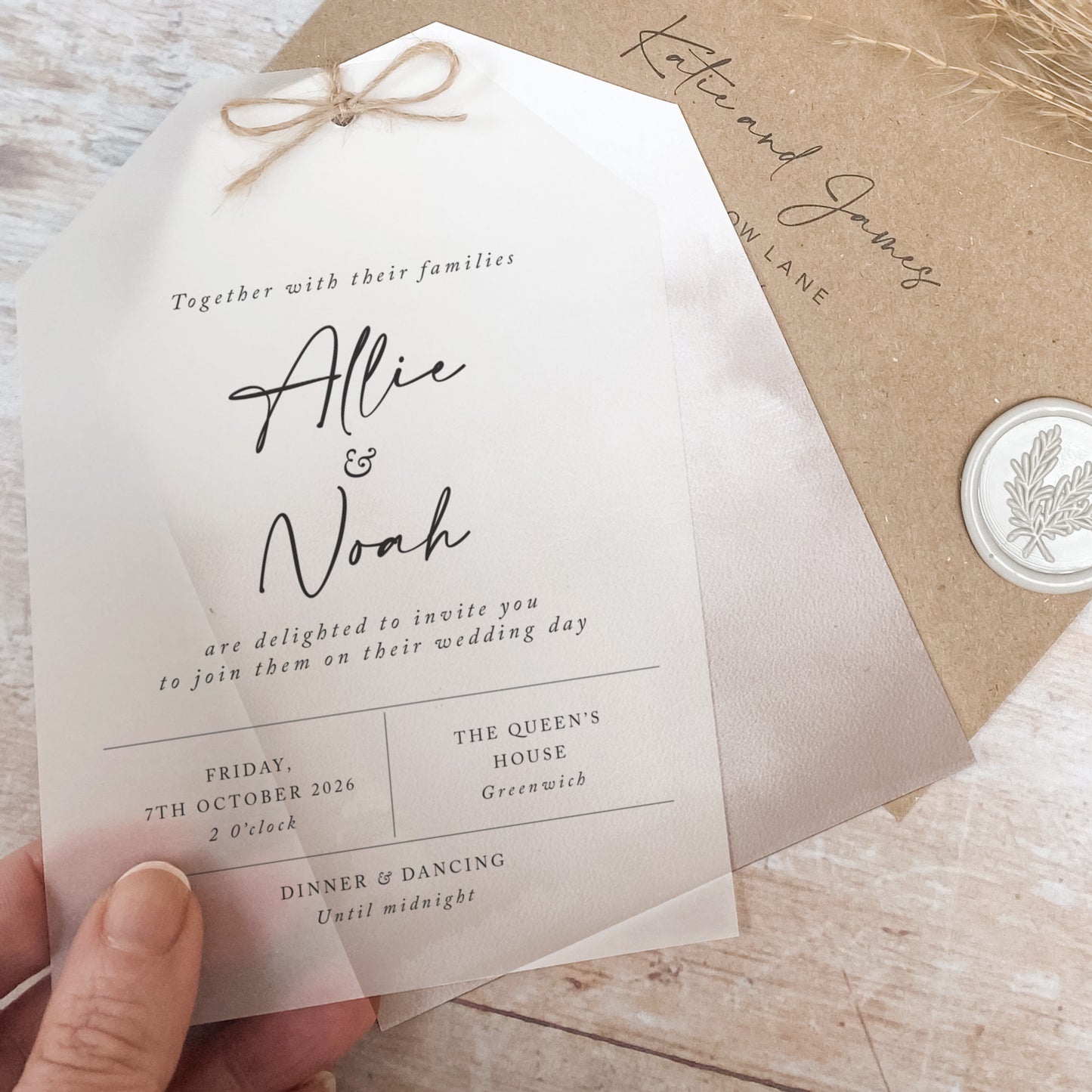 Mocha Vellum Tag Wedding Invitation