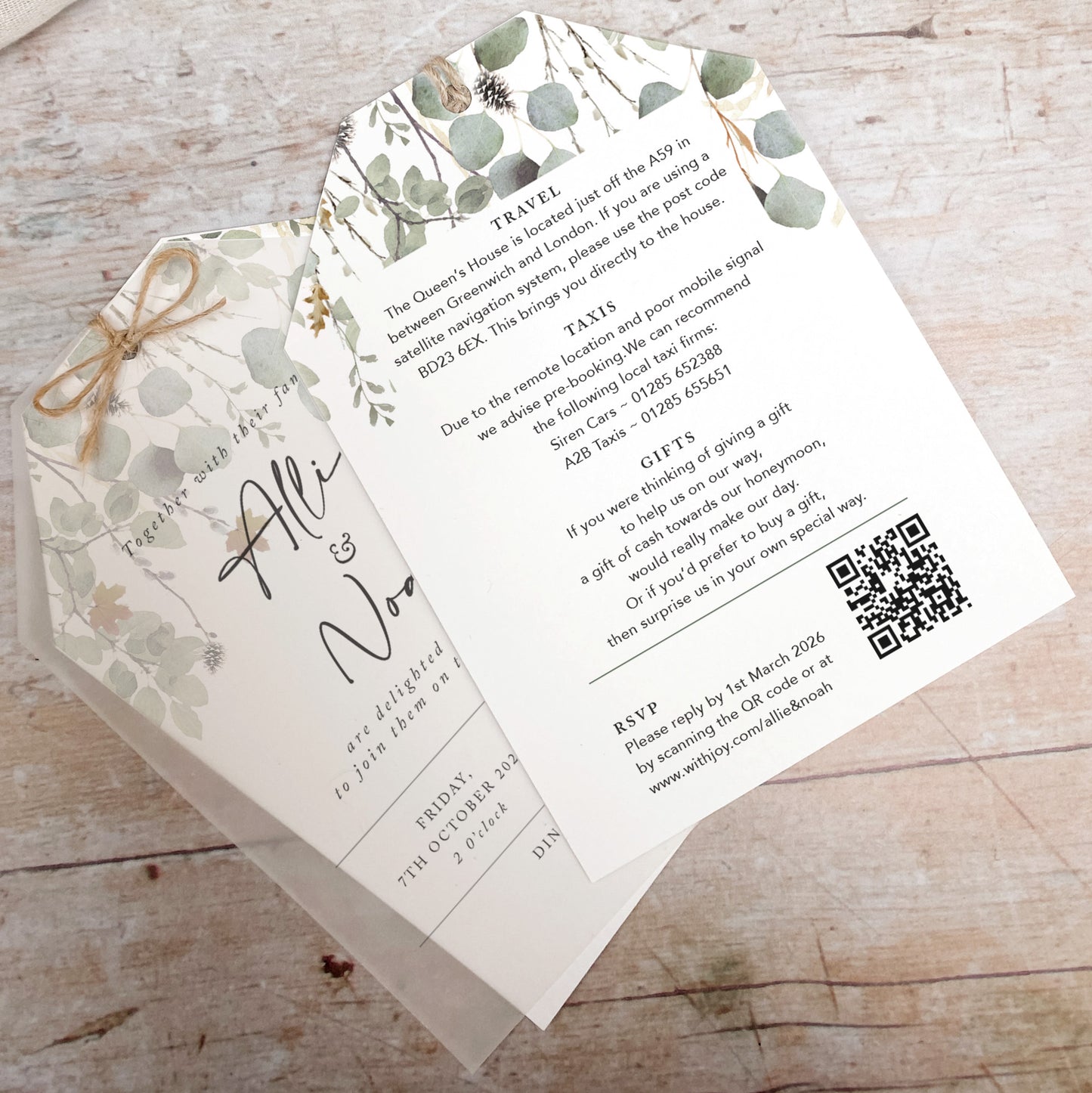 Autumn Willow Foliage Vellum Tag Wedding Invitation