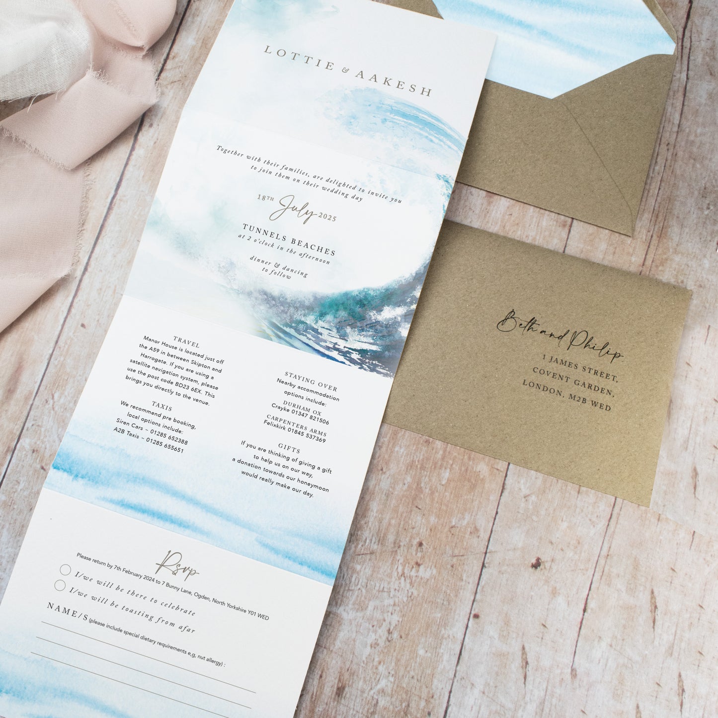 Ocean Road 4 Fold Concertina Wedding Invitation