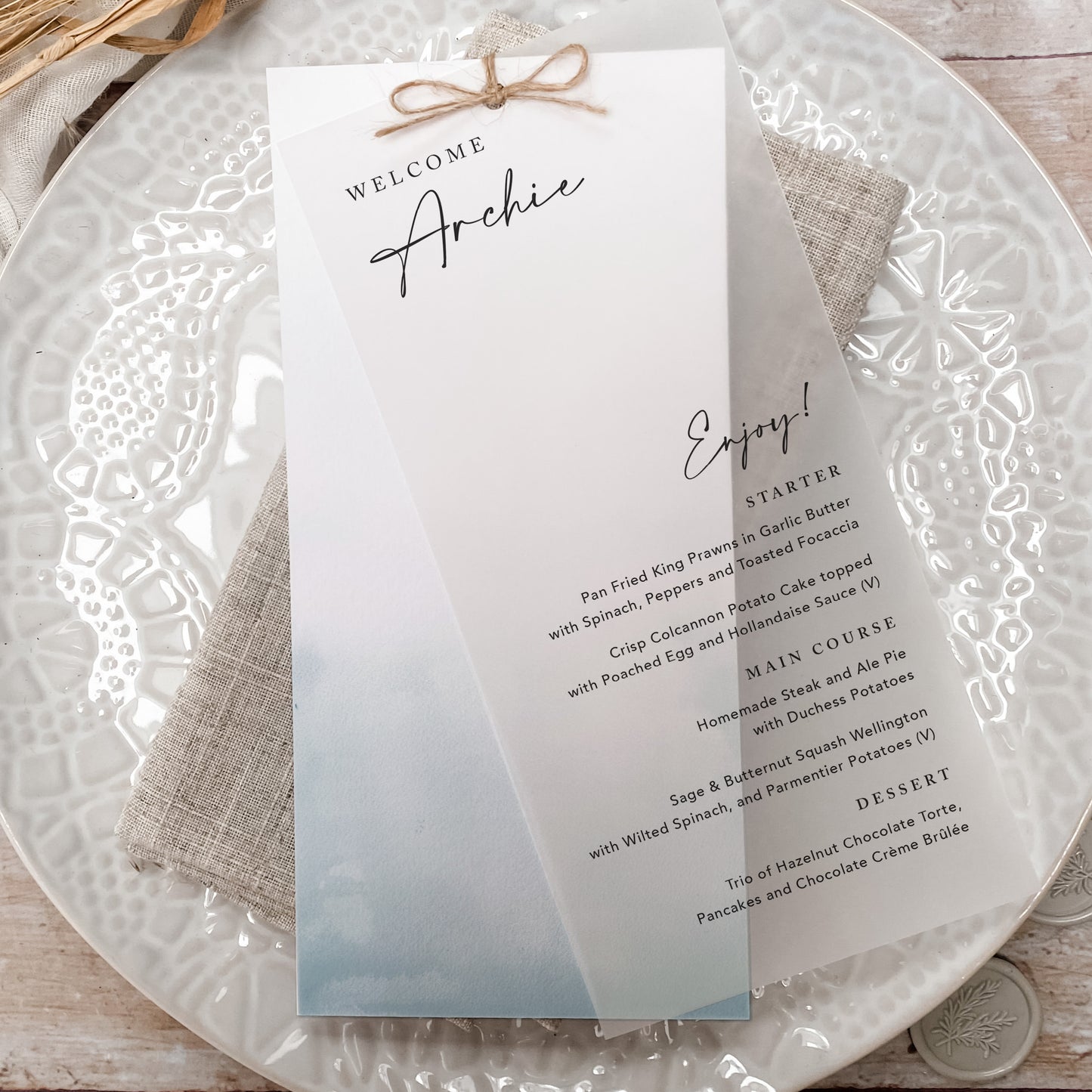Ocean Blue Vellum Wedding Menu
