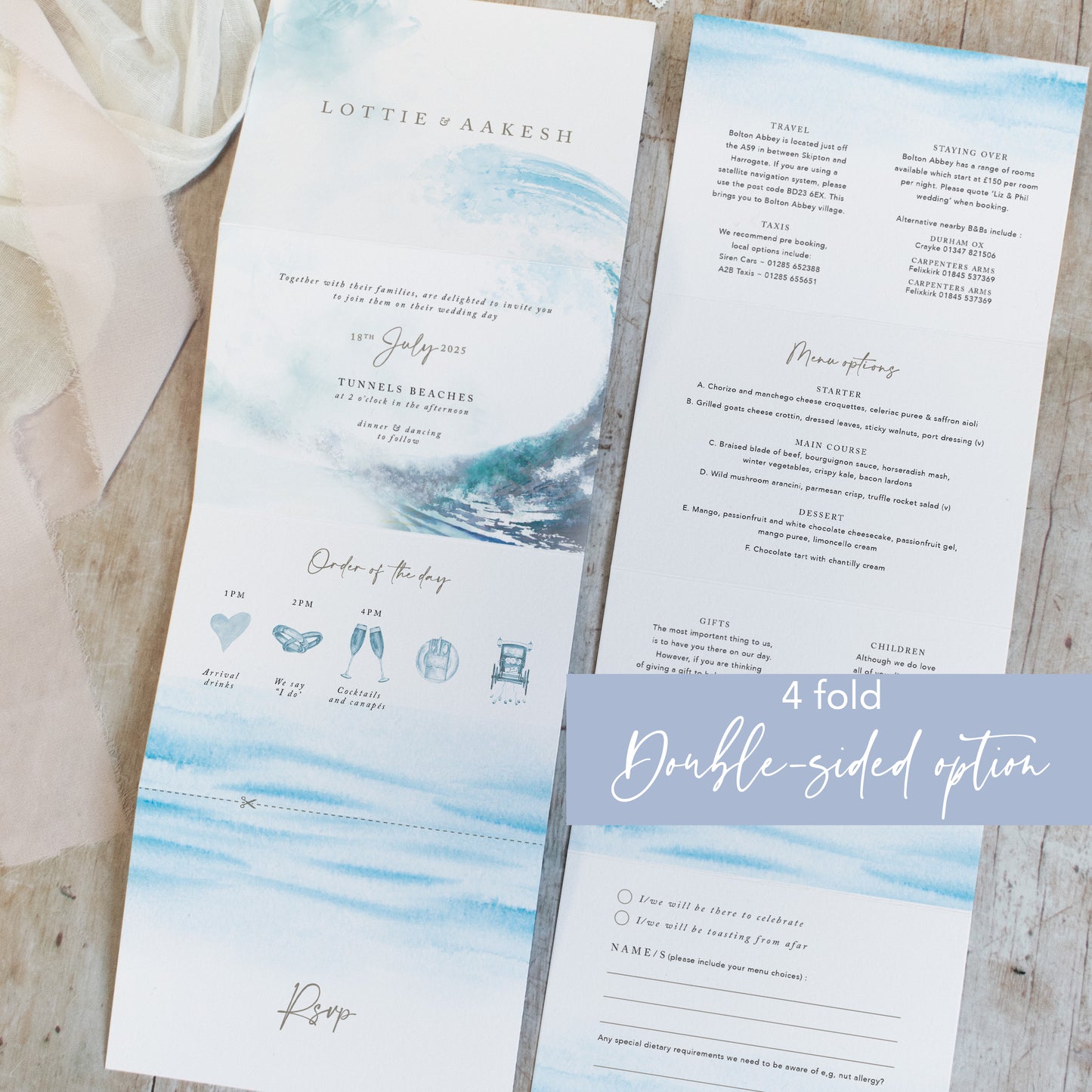 Ocean Road 4 Fold Concertina Wedding Invitation