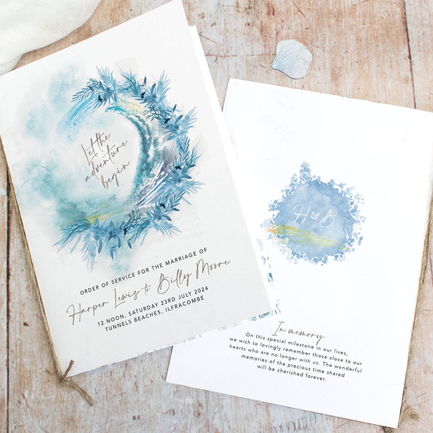8 PAGE 'Ocean Road' Wedding Order of Service Booklet