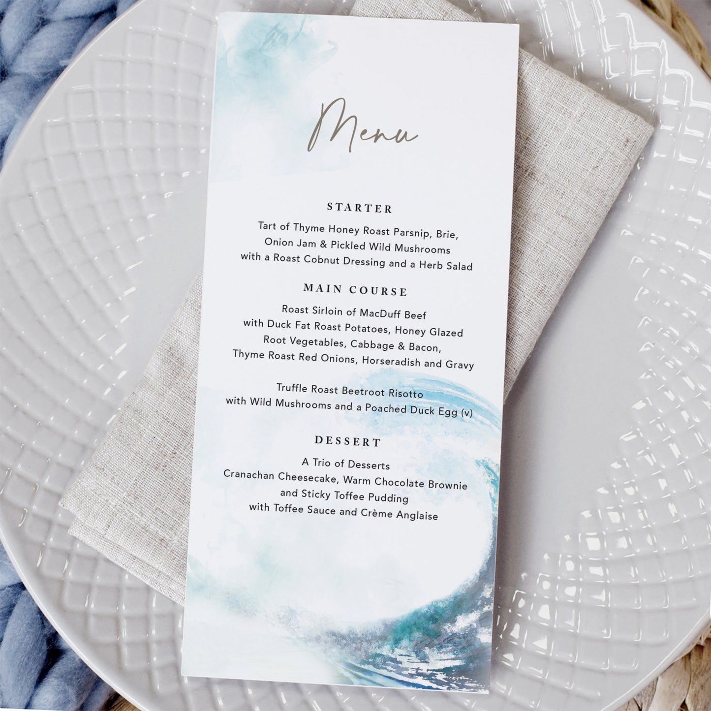 Ocean Road Wedding Menu Cards
