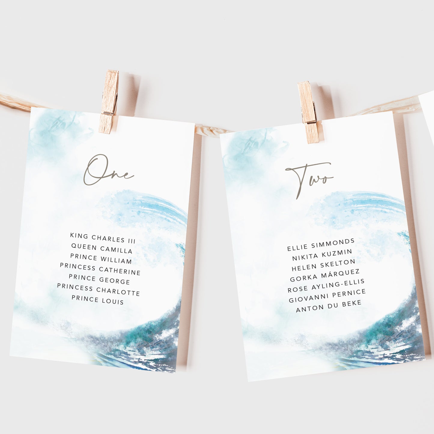 Ocean Road Seating Plan Cards
