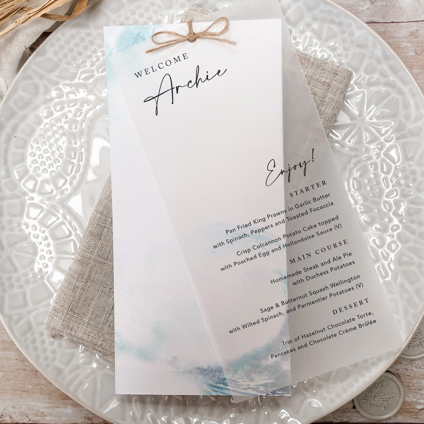 Ocean Road Vellum Wedding Menu