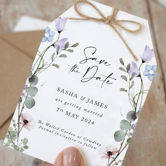 Periwinkle Floral Wedding Save the Date Cards