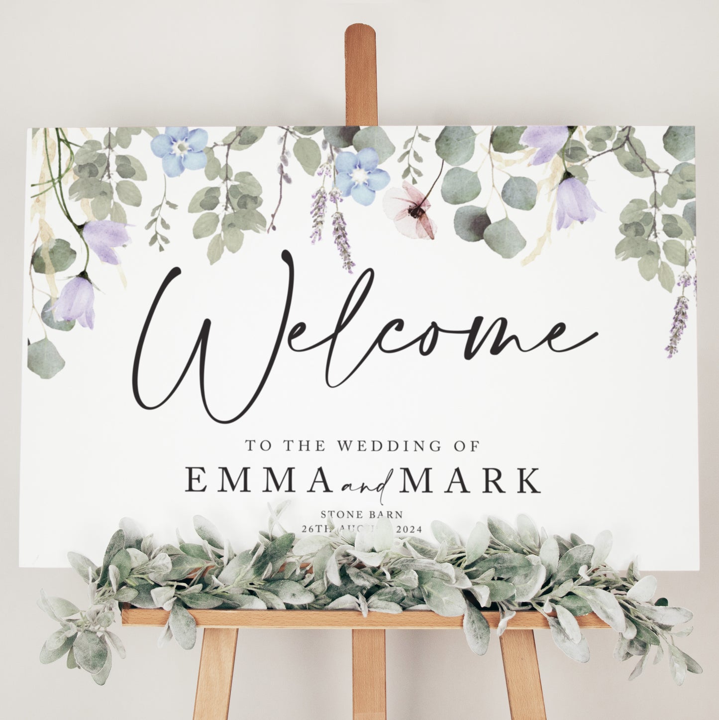 sage green eucalyptus wedding welcome sign
