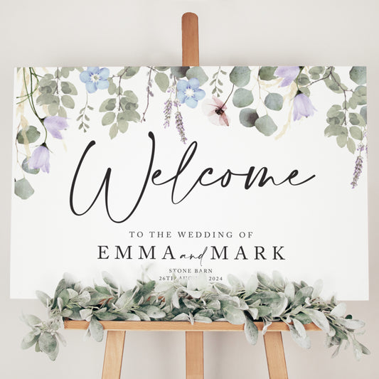 sage green eucalyptus wedding welcome sign