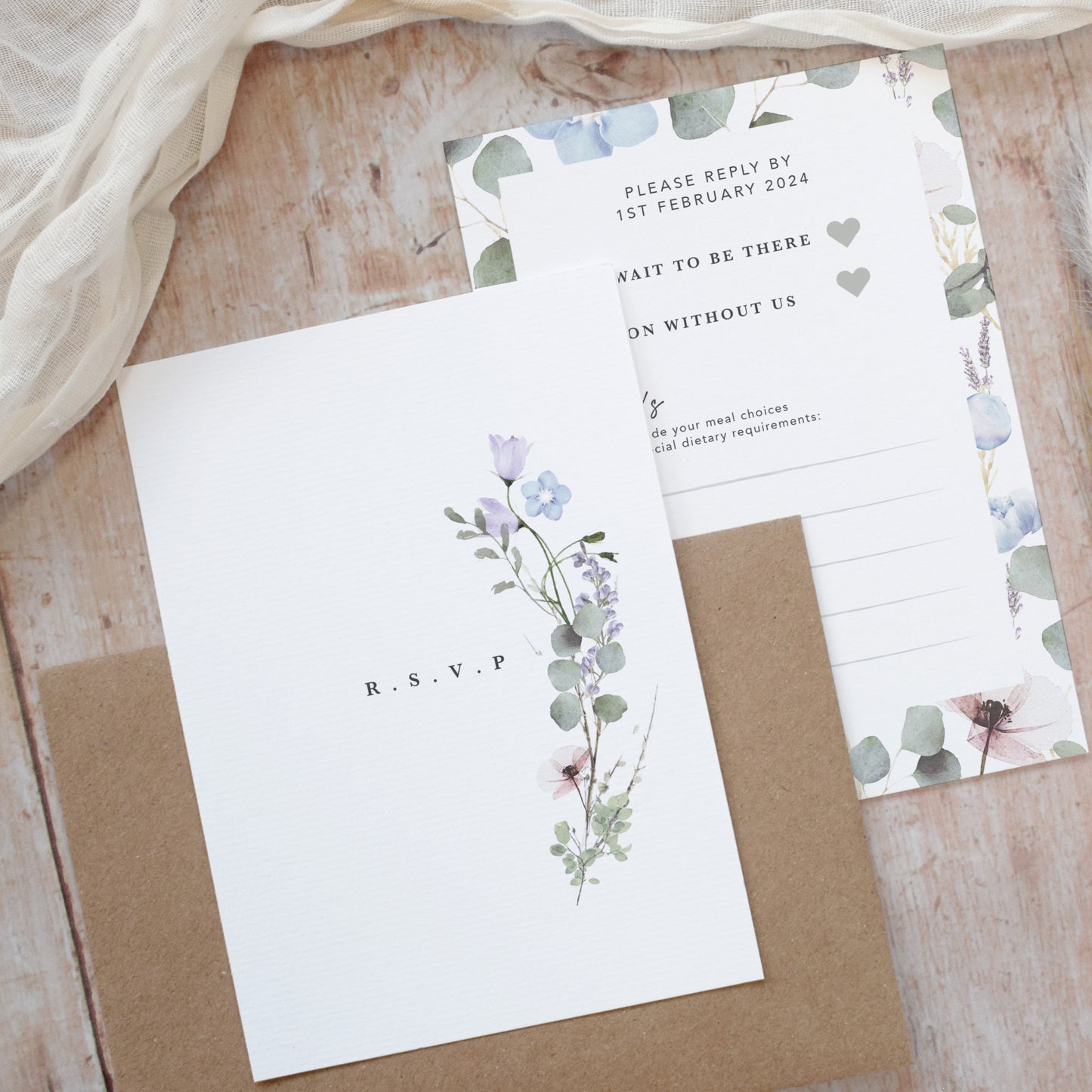 Periwinkle Wreath Square Wedding Invitation