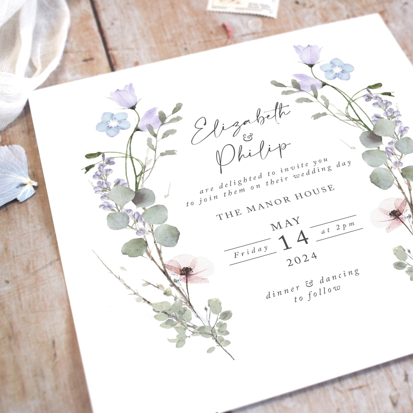 Periwinkle Square Wedding Invitation