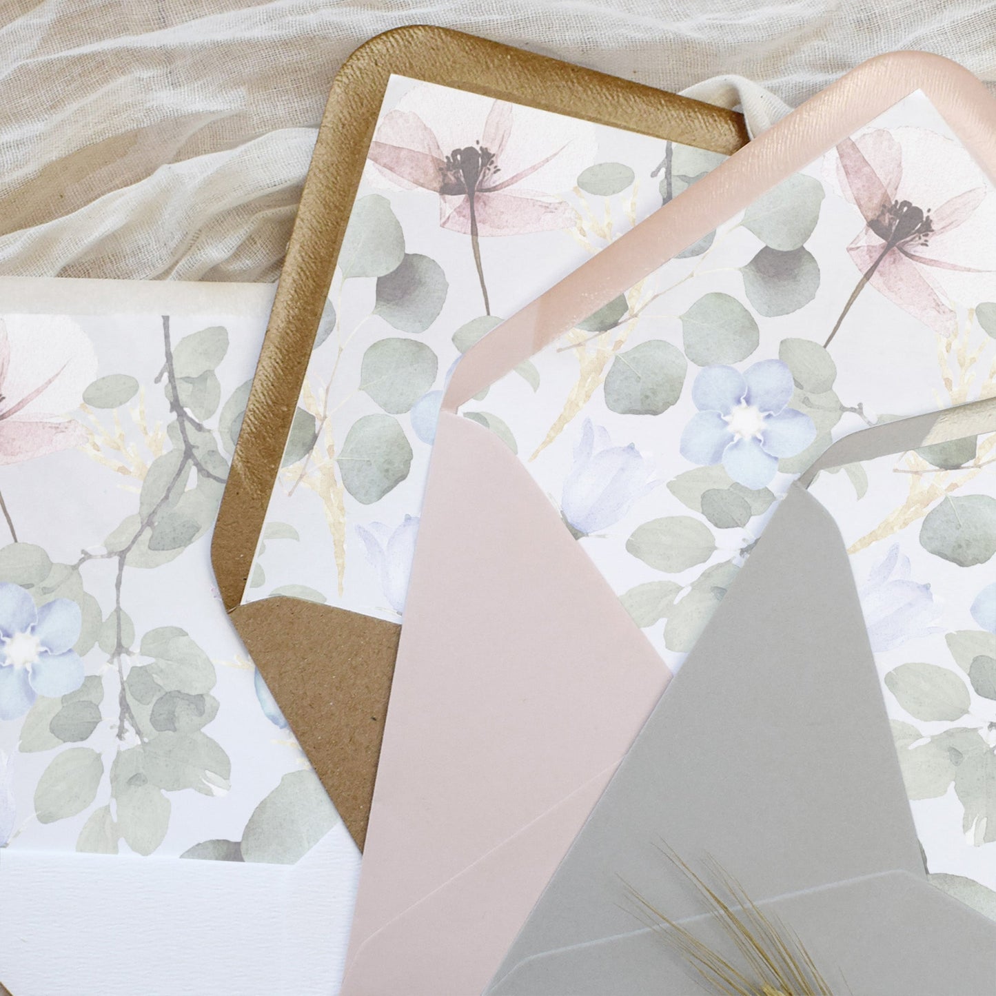 Periwinkle Wreath Square Wedding Invitation