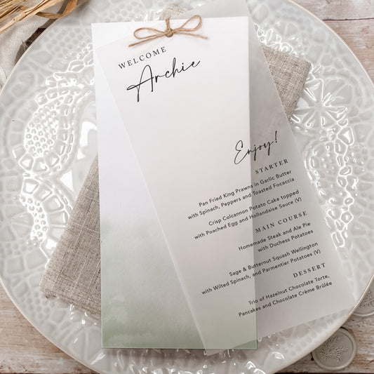 Sage Green Vellum Wedding Menu