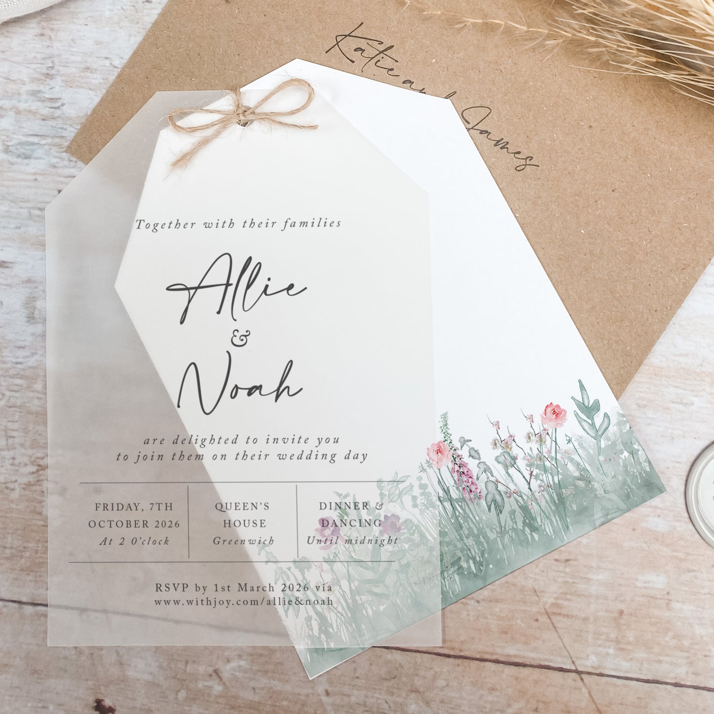 Secret Garden Vellum Tag Wedding Invitation