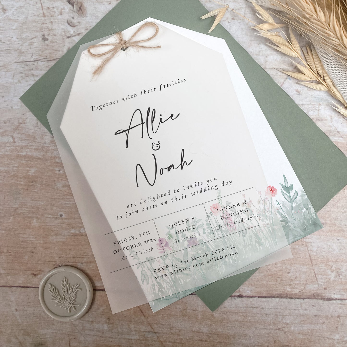 Secret Garden Vellum Tag Wedding Invitation