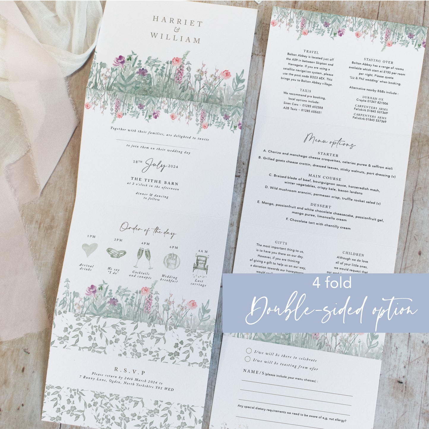Secret Garden 4 Fold Concertina Wedding Invitation