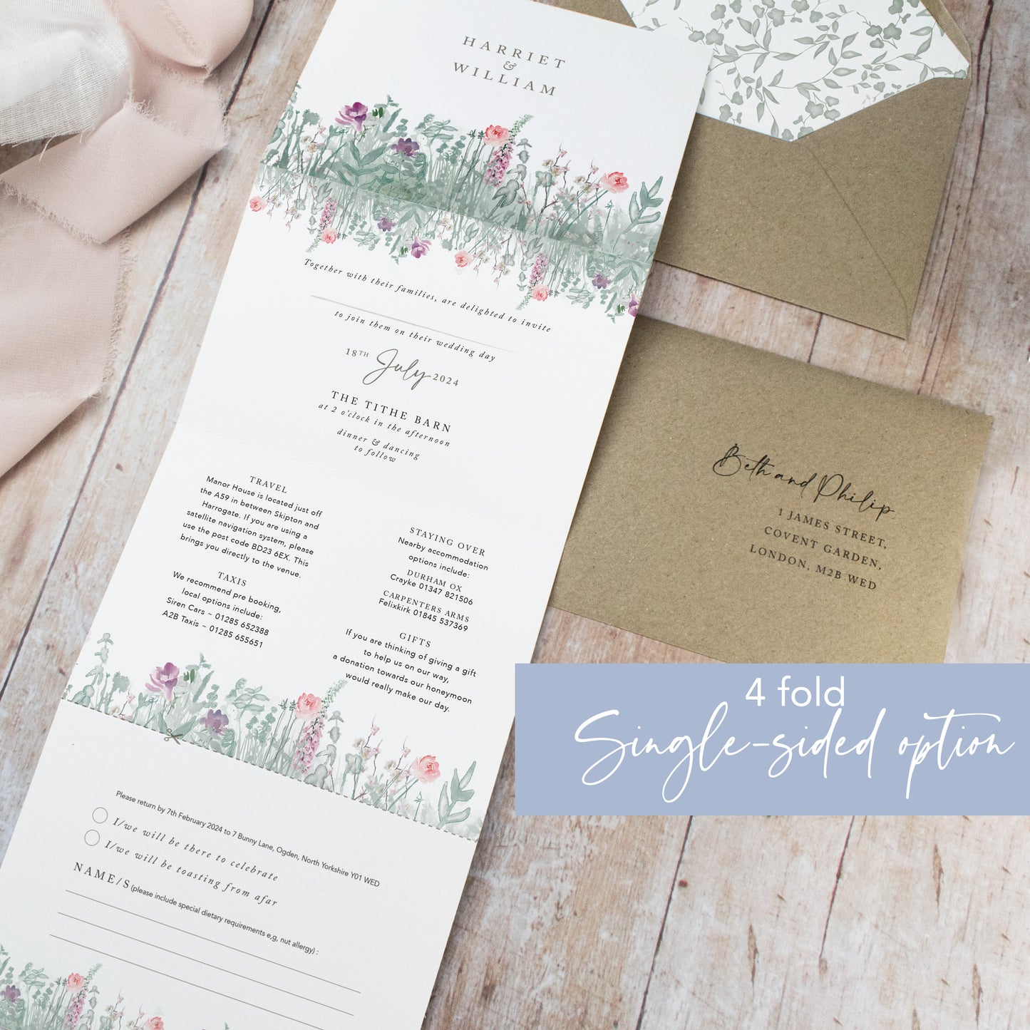 Secret Garden 4 Fold Concertina Wedding Invitation