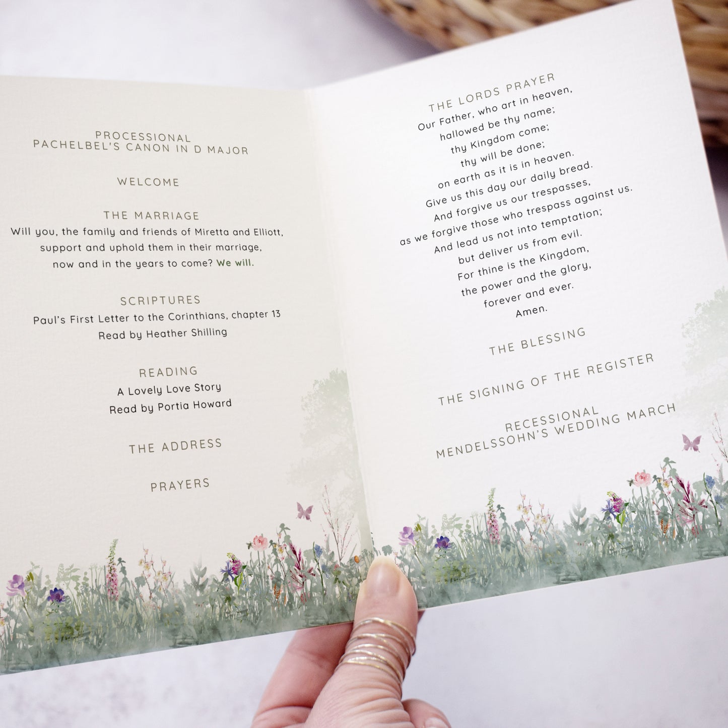 4 PAGE 'Secret Garden' Wedding Order of Service Booklet