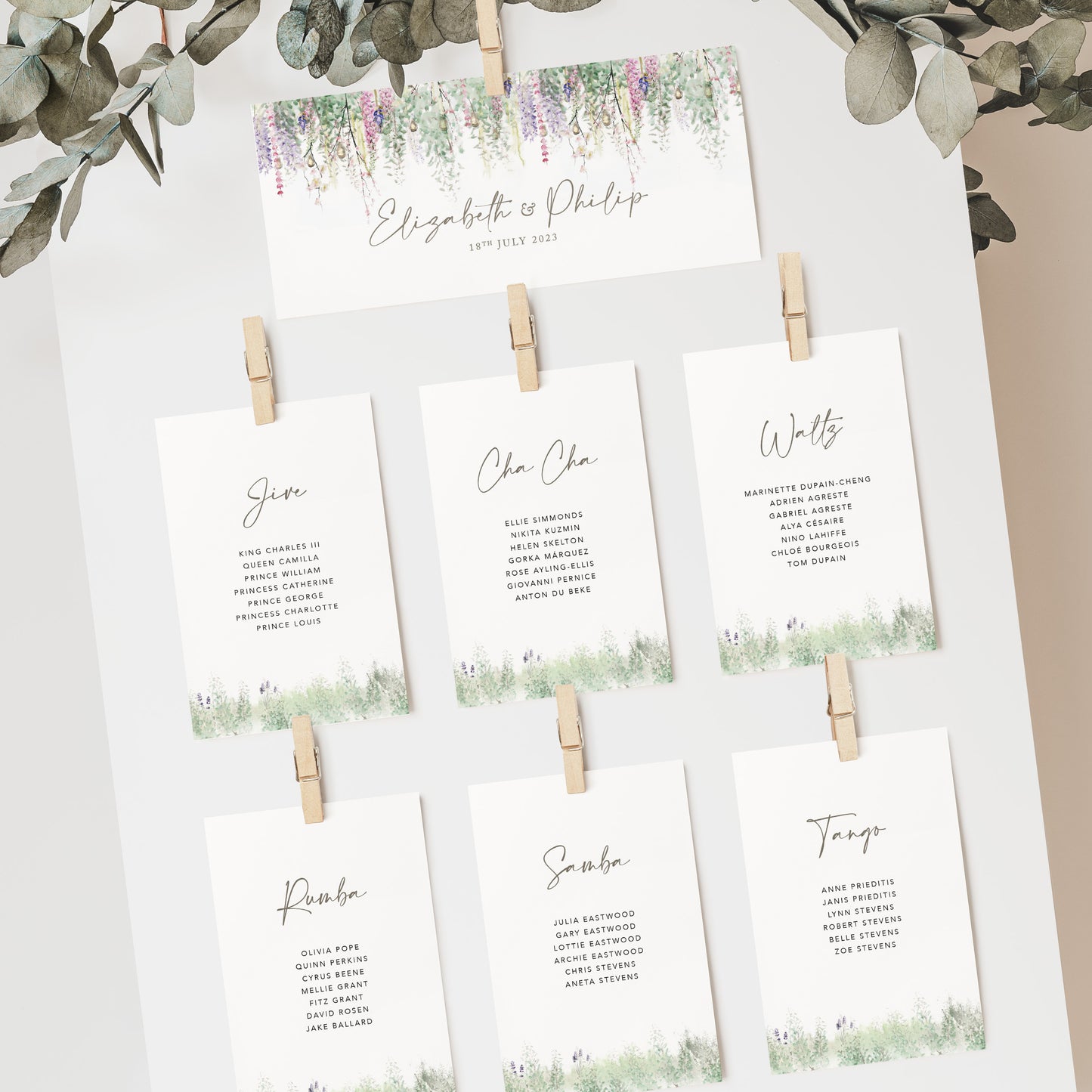 Whimsical Spring Wedding Seating Plan Cards