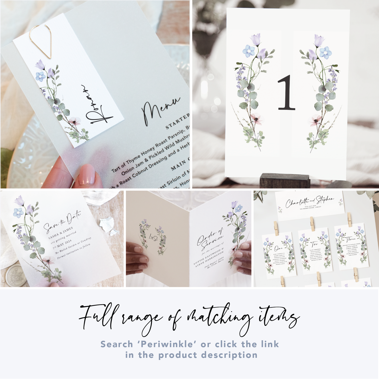 Periwinkle Floral Wedding Save the Date Cards