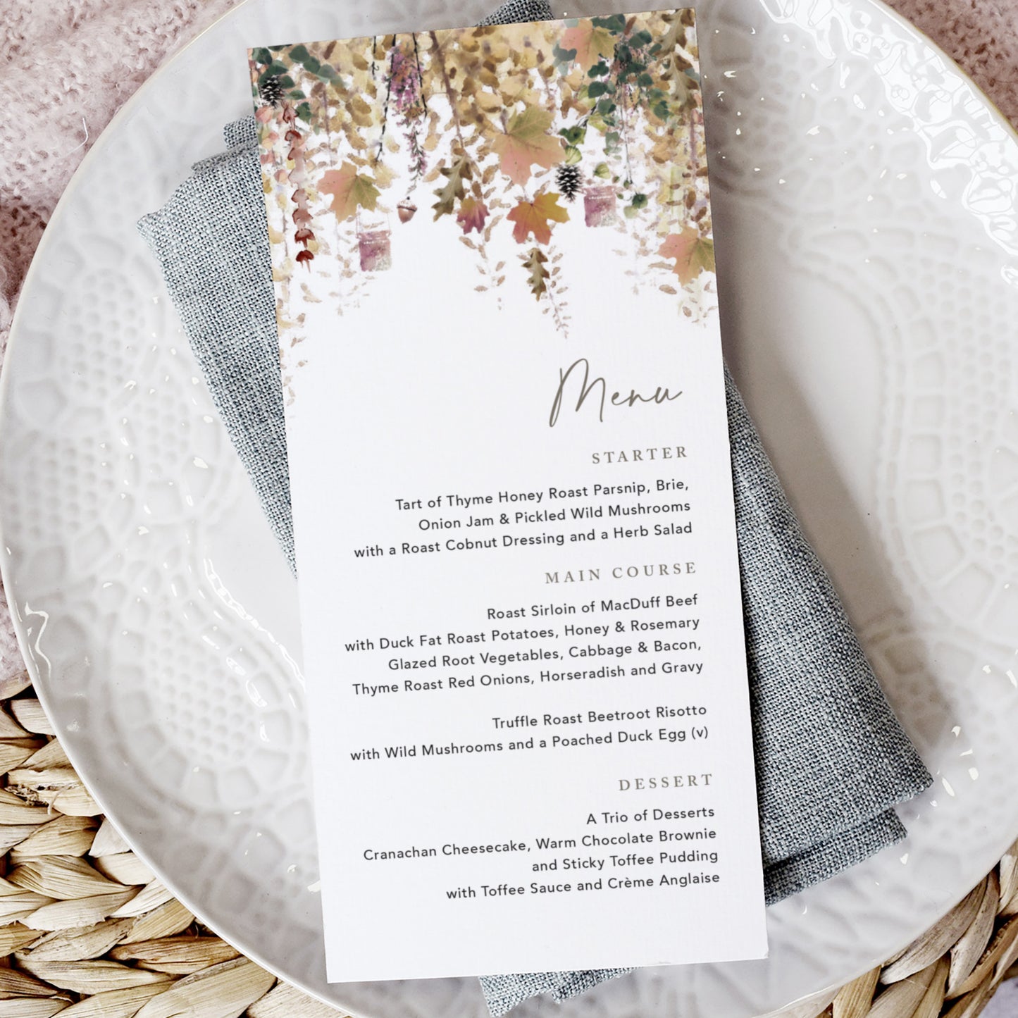 Whimsical Autumn Wedding Menu Cards