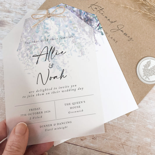 Whimsical Winter Vellum Tag Wedding Invitation