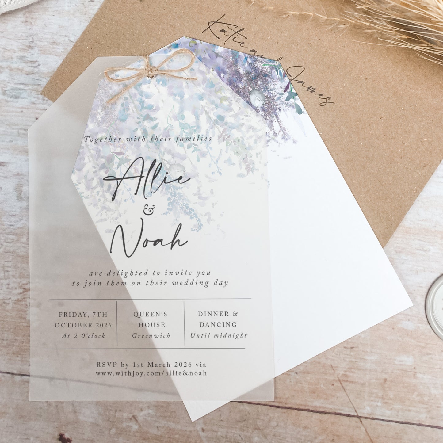Whimsical Winter Vellum Tag Wedding Invitation