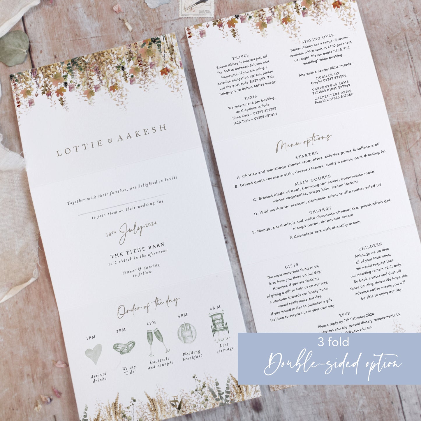 Whimsical Autumn 3 Fold Concertina Wedding Invitation