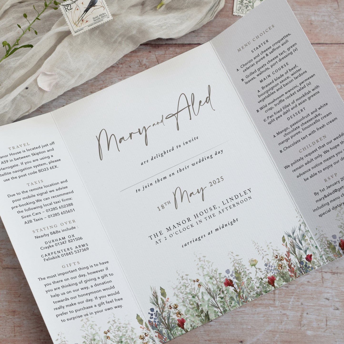rustic gatefold wedding invitations for a Christmas wedding