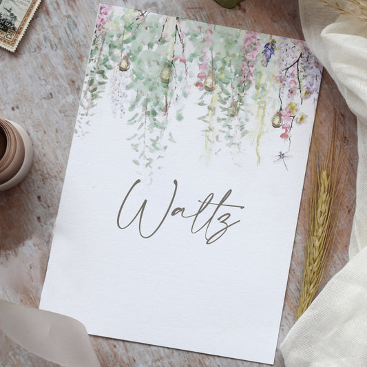 Personalised, printed table name cards for a spring wedding