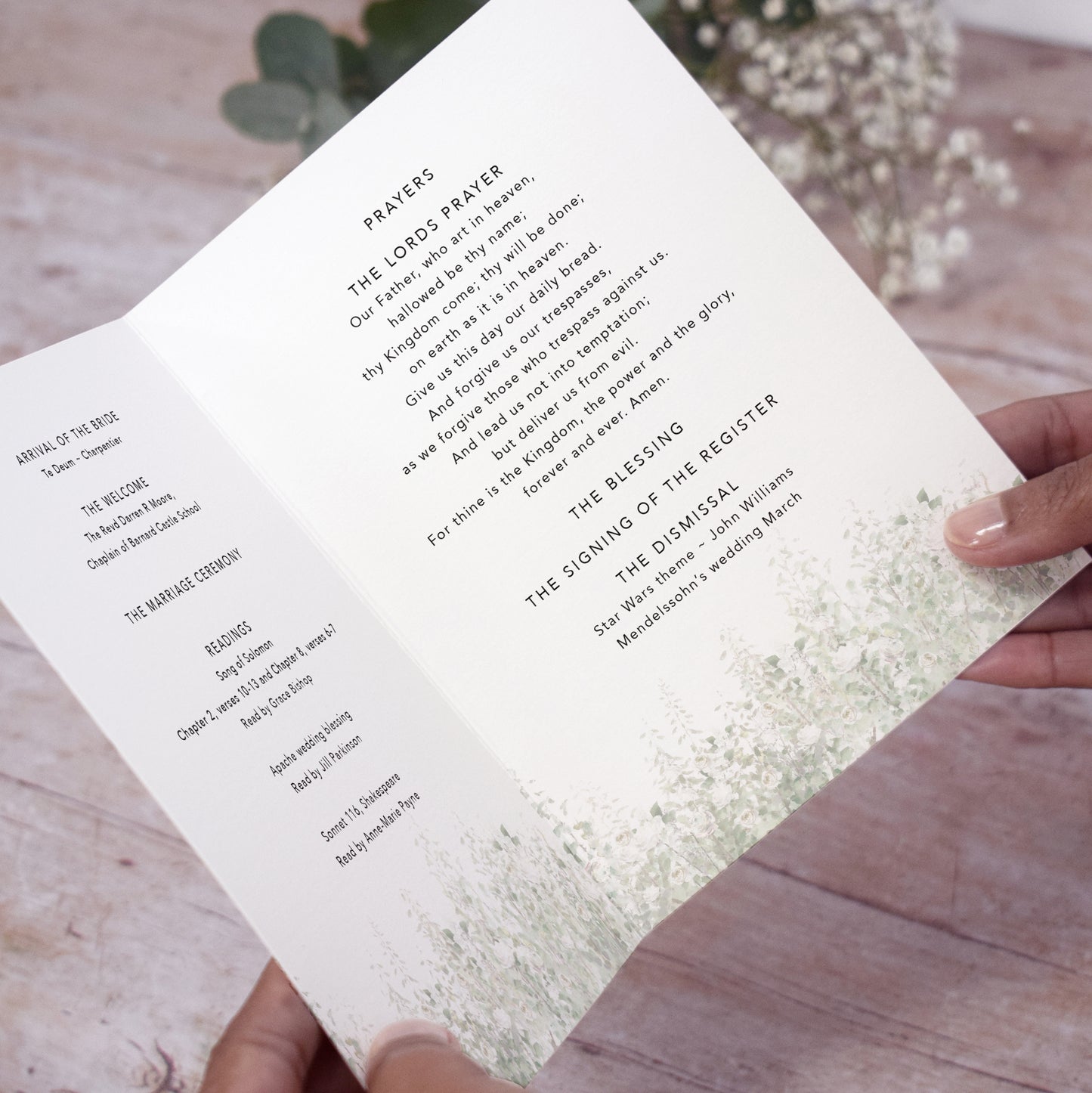 4 PAGE 'Whimsical Windsor' Wedding Order of Service Booklet