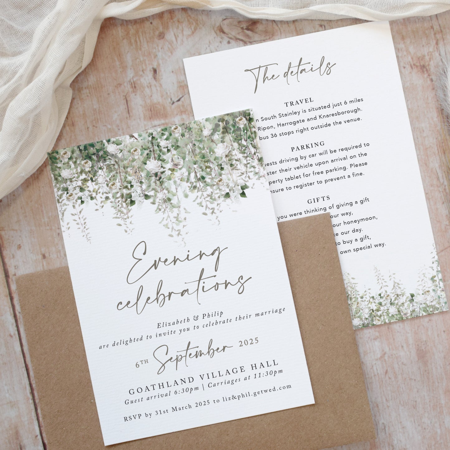 Whimsical Windsor Evening Wedding Invitations