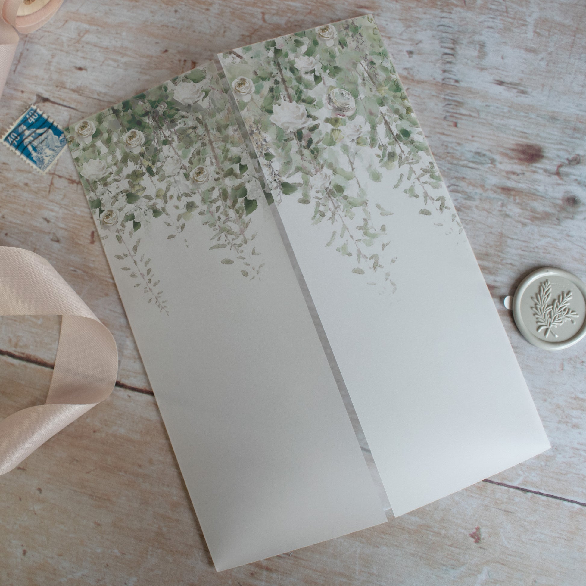 sage green wedding invite wrap