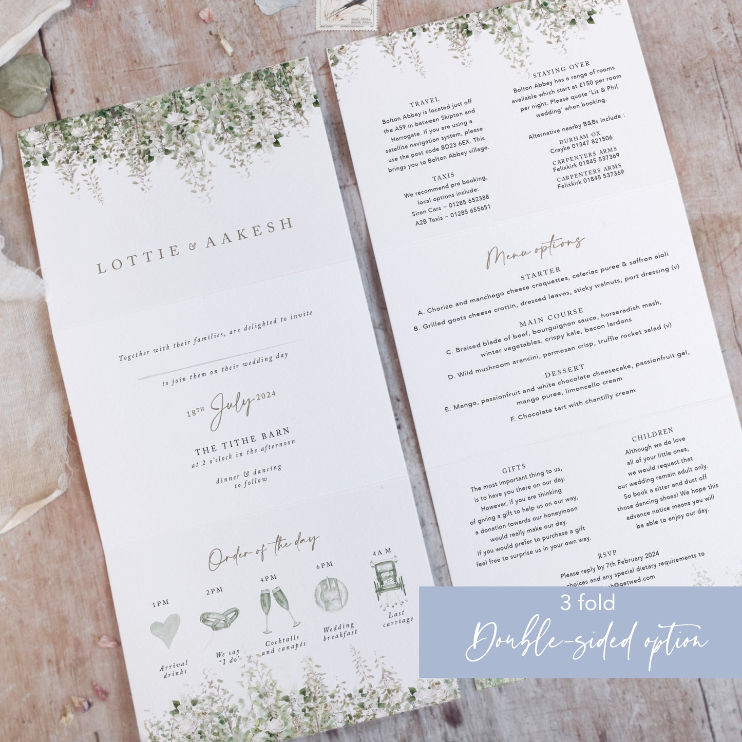 Whimsical Windsor 3 fold Concertina Wedding Invitation