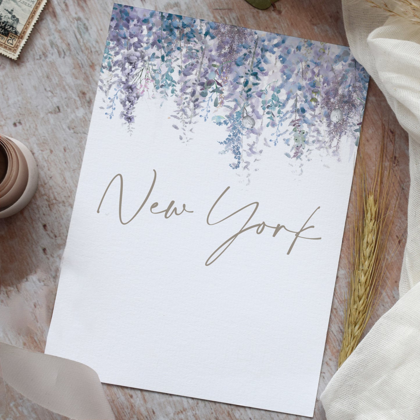 Personalised, printed table name cards for a winter wedding