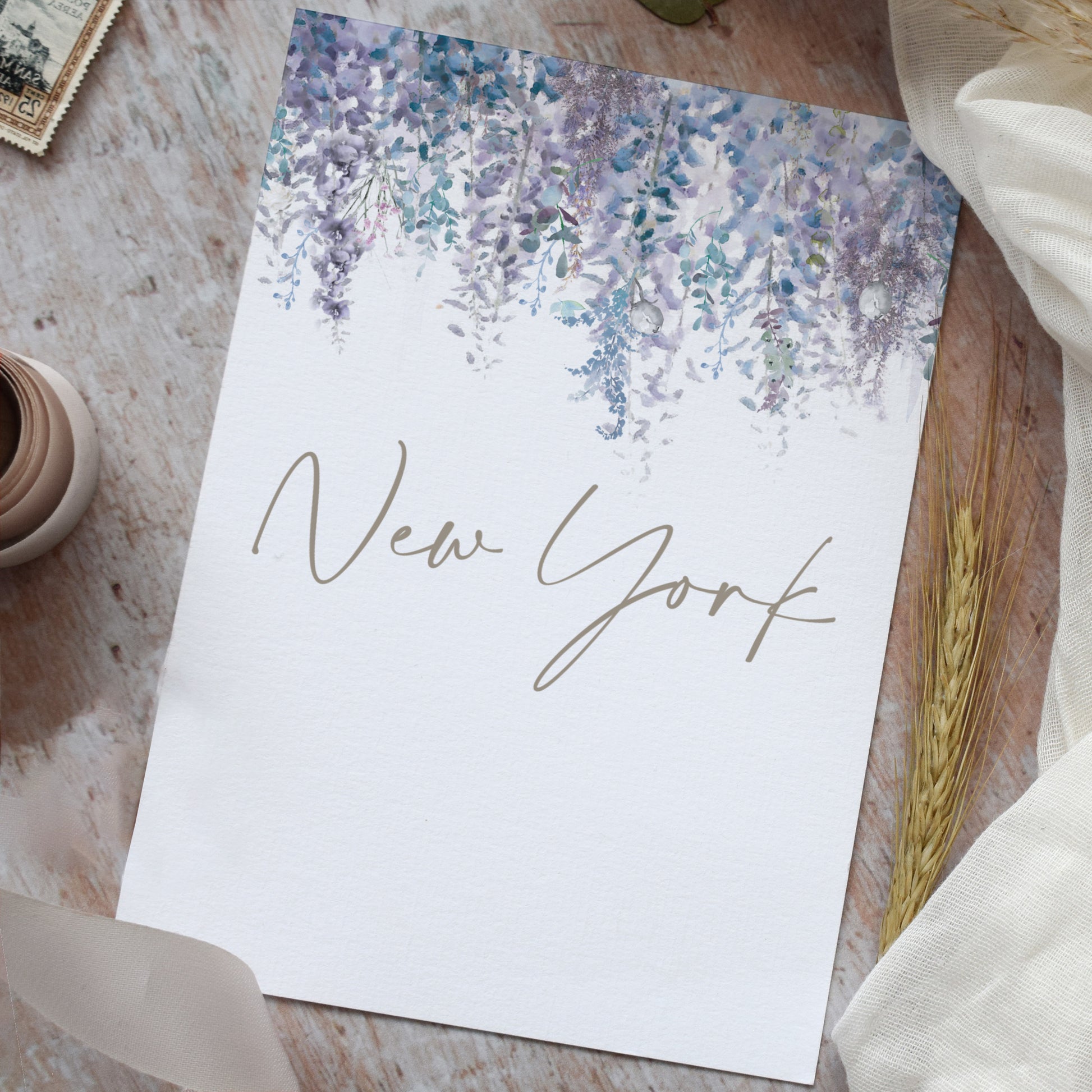 Personalised, printed table name cards for a winter wedding